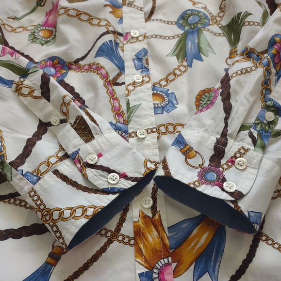 Talbots links and ribbons chain link equestrian print long sleeves shirt - Picture 8 of 9